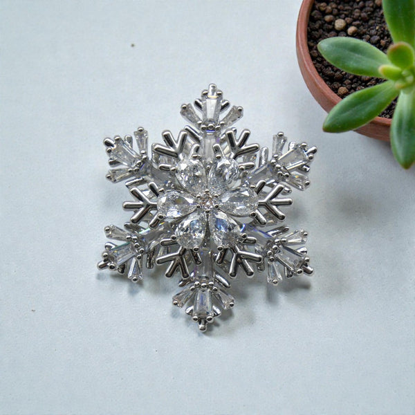 Broșă "Crystal Ice" – Fulg de Nea Argintiu cu Zirconiu
