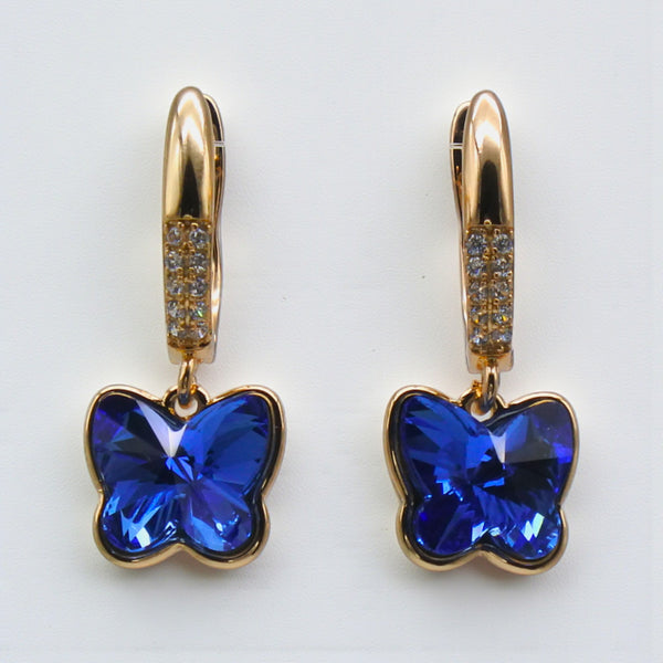 Cercei "Sapphire Butterfly" din Inox Auriu cu Zirconiu Fluture Albastru